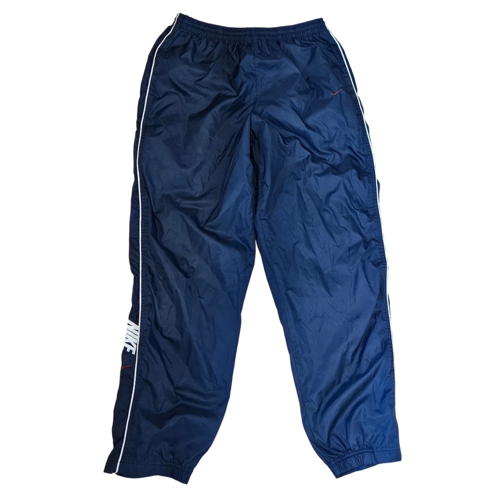 Nike Vintage Track Pants Mens Large Navy Blue Nylon Windbreaker Spellout Logo